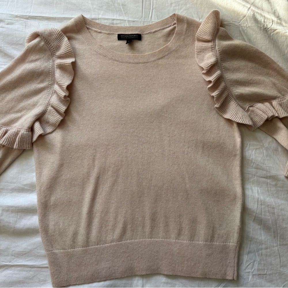 BananaRepublic Sweater Women Medium Pink Merino Wool Blend Italian Yarn Coquette